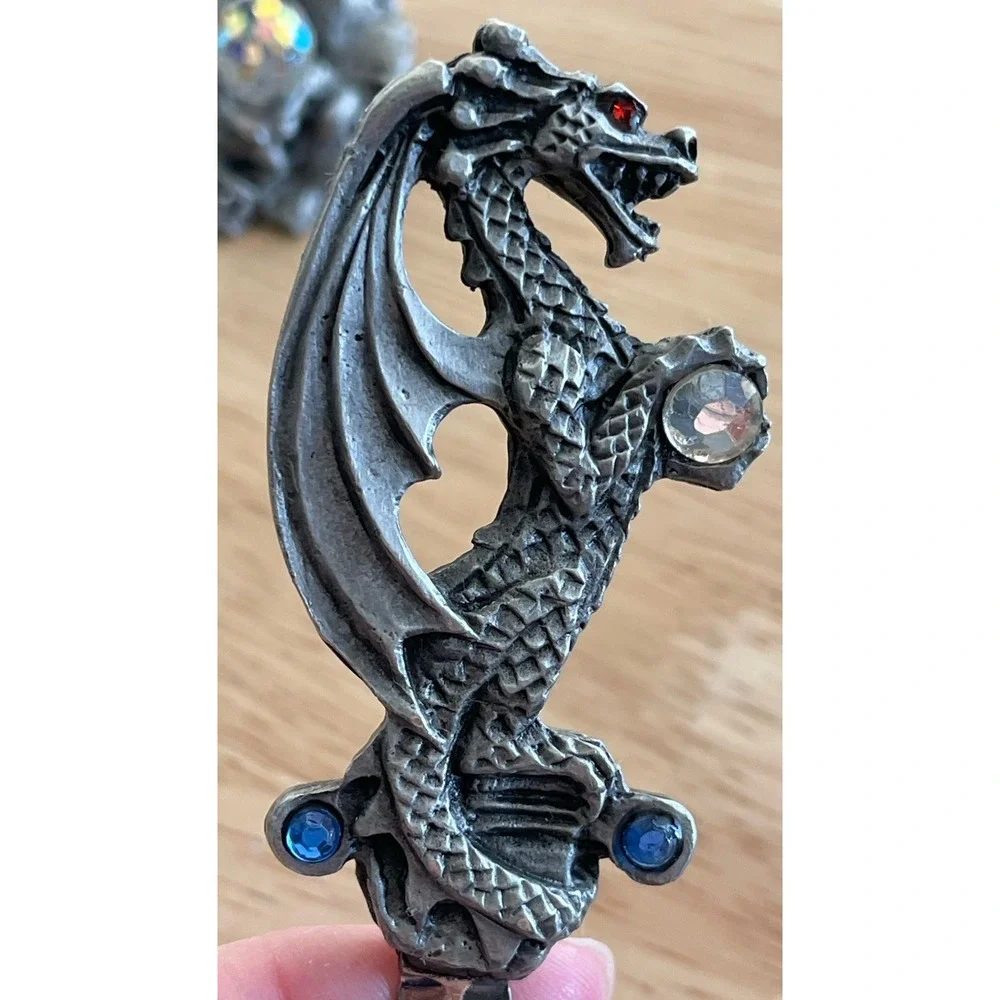 Sunglo 1990 Metal Dragon Letter Opener And‎ Holder With Rhinestones